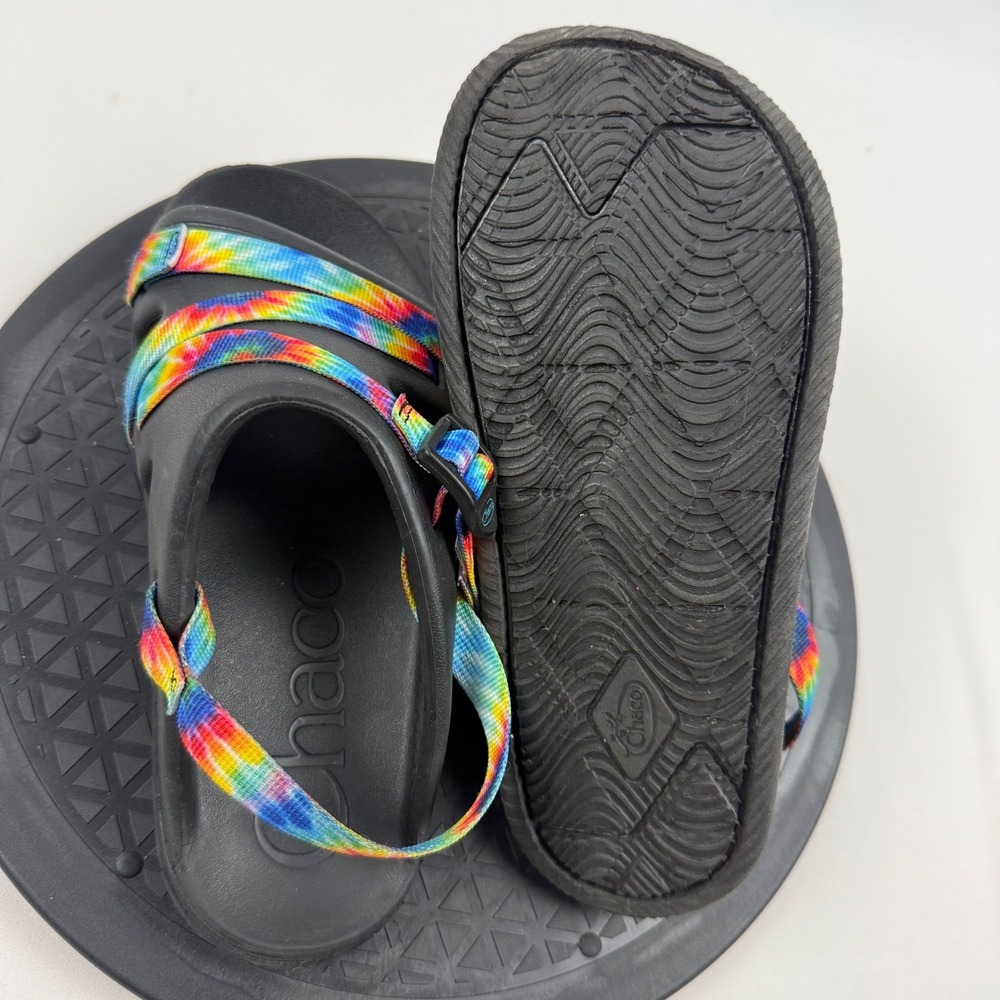 Chaco Chillos Kids Junior 4 Rainbow Tie Dye Black Slide Sandals J107383 - Picture 6 of 9